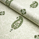 Schumacher Ojai Paisley Leaf Green Fabric - Eade's Wallpaper