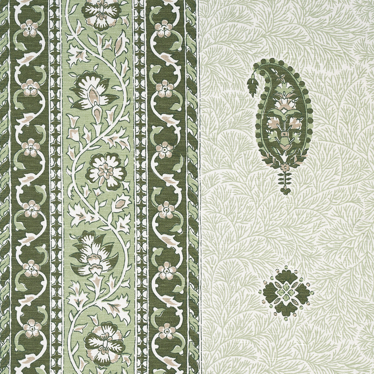 Schumacher Ojai Paisley Leaf Green Fabric - Eade's Wallpaper