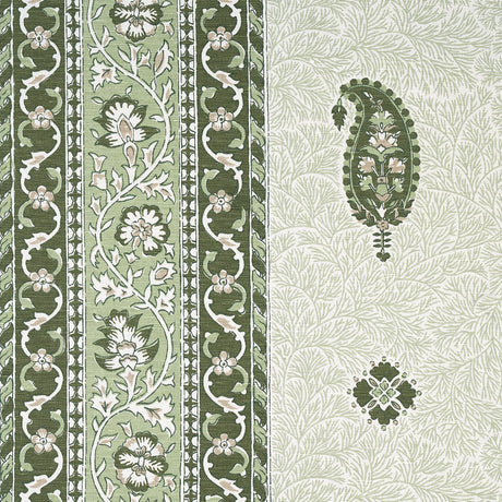 Schumacher Ojai Paisley Leaf Green Fabric - Eade's Wallpaper