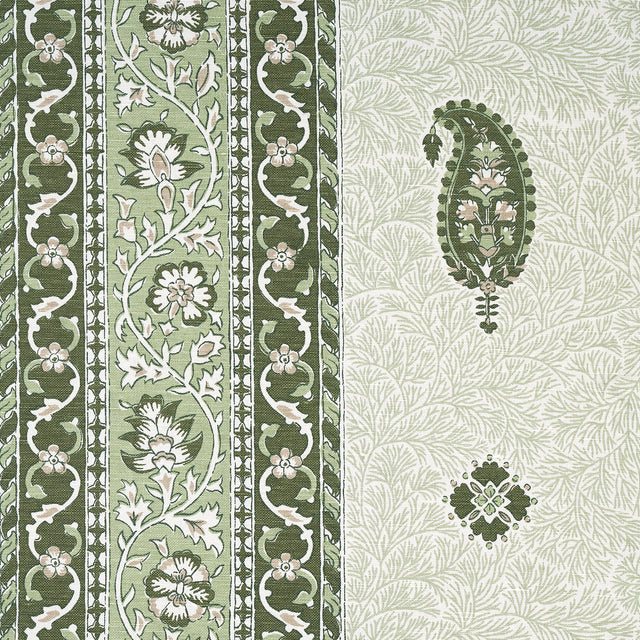 Schumacher Ojai Paisley Leaf Green Fabric - Eade's Wallpaper