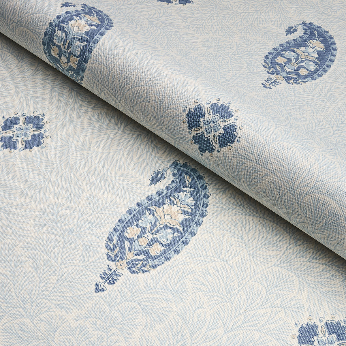 Schumacher Ojai Paisley China Blue Fabric - Eade's Wallpaper