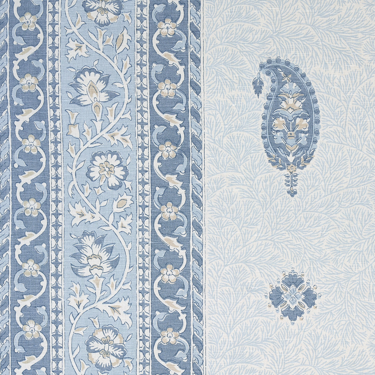 Schumacher Ojai Paisley China Blue Fabric - Eade's Wallpaper
