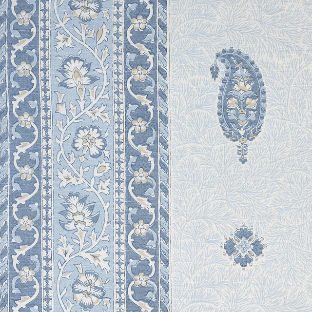 Schumacher Ojai Paisley China Blue Fabric - Eade's Wallpaper