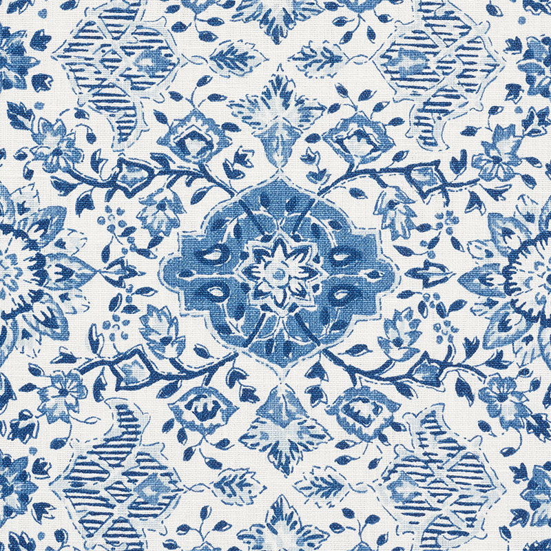 Schumacher Montecito Floral Indigo Fabric - Eade's Wallpaper