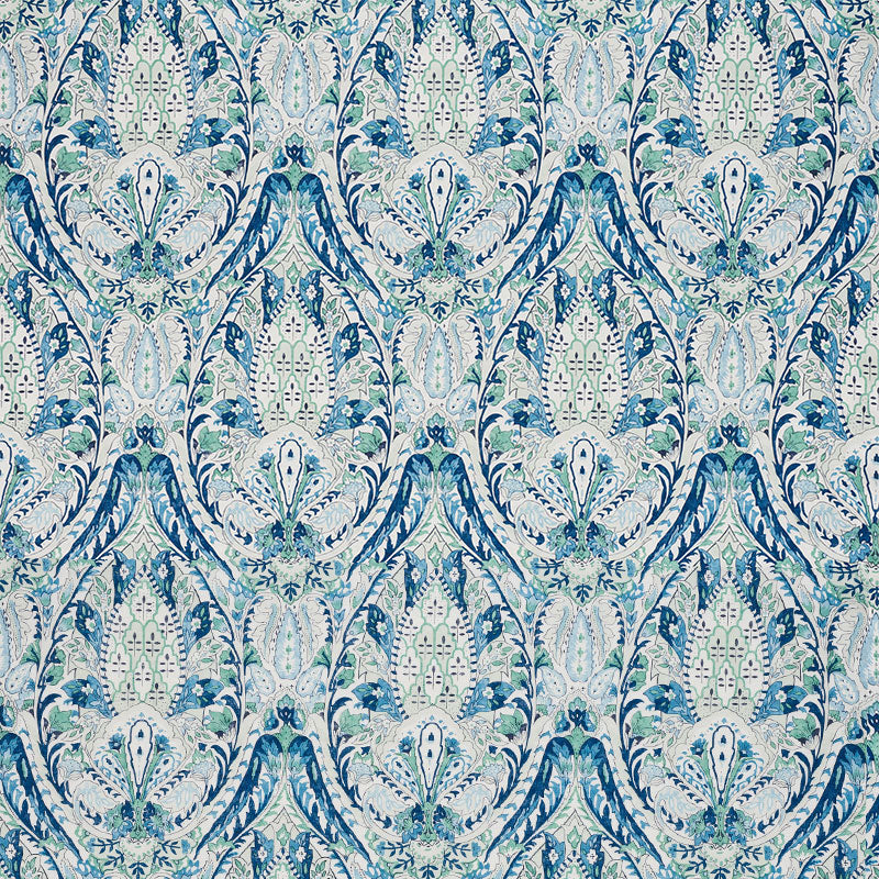 Schumacher Layla Paisley Blue & Green Fabric - Eade's Wallpaper