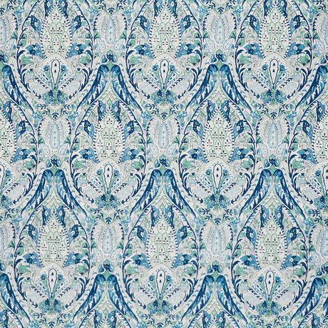 Schumacher Layla Paisley Blue & Green Fabric - Eade's Wallpaper