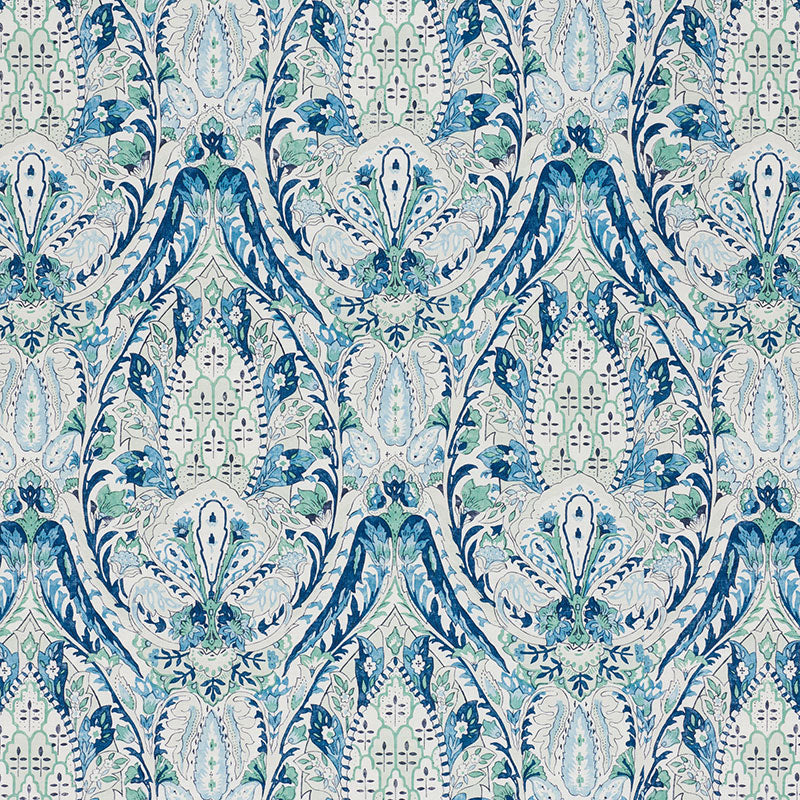 Schumacher Layla Paisley Blue & Green Fabric - Eade's Wallpaper