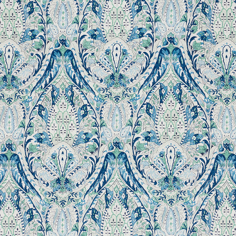 Schumacher Layla Paisley Blue & Green Fabric - Eade's Wallpaper