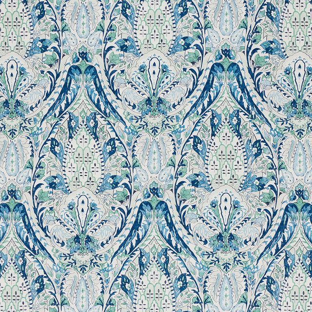 Schumacher Layla Paisley Blue & Green Fabric - Eade's Wallpaper