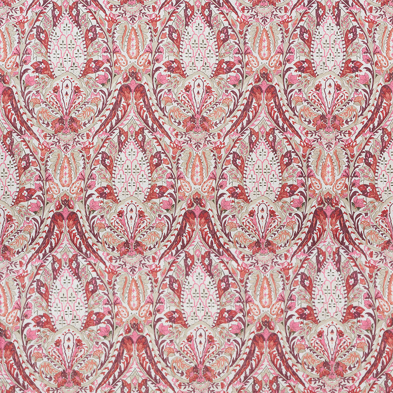 Schumacher Layla Paisley Plum & Pink Fabric - Eade's Wallpaper