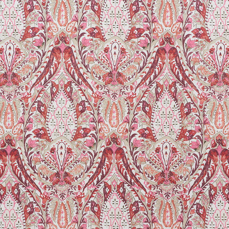 Schumacher Layla Paisley Plum & Pink Fabric - Eade's Wallpaper