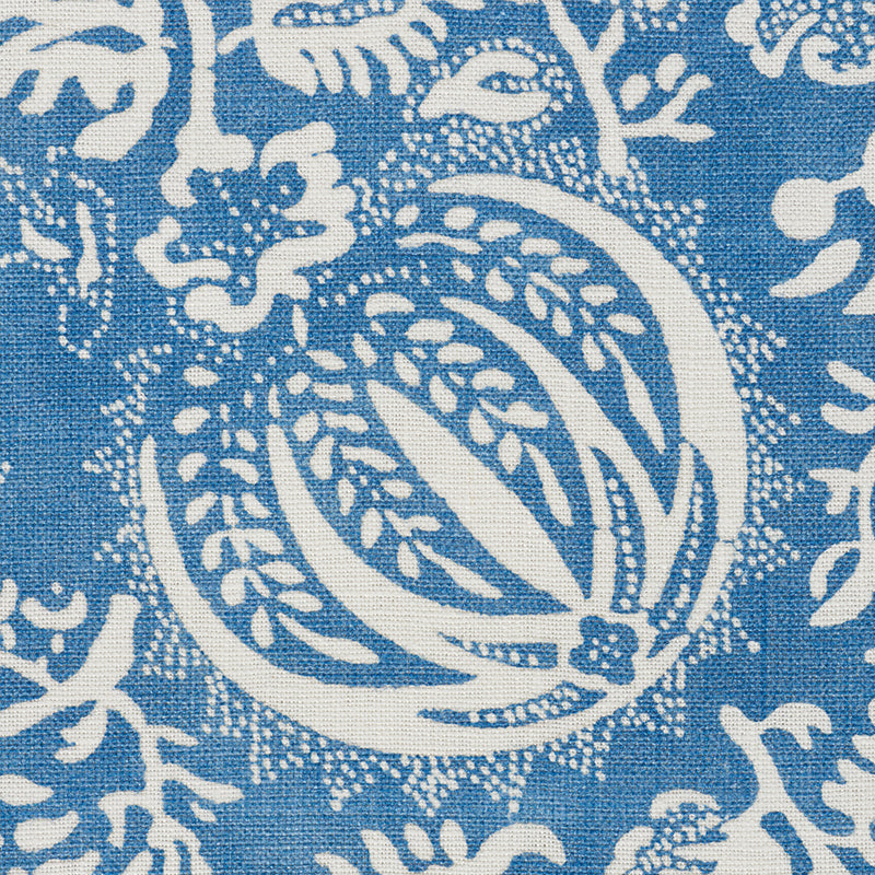 Schumacher Pomegranate Print Indigo Fabric - Eade's Wallpaper