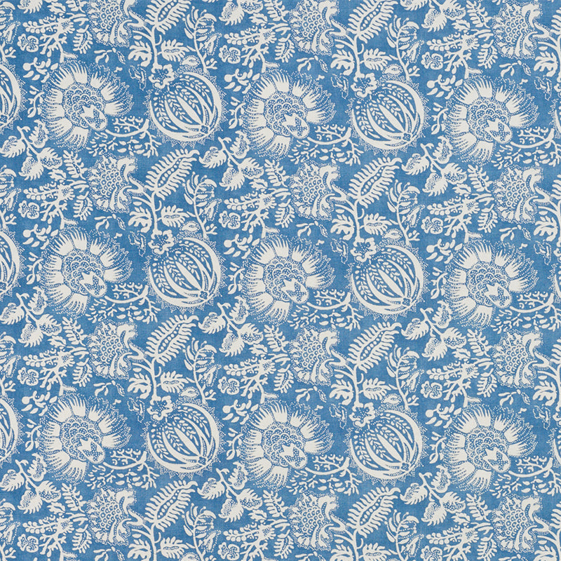 Schumacher Pomegranate Print Indigo Fabric - Eade's Wallpaper