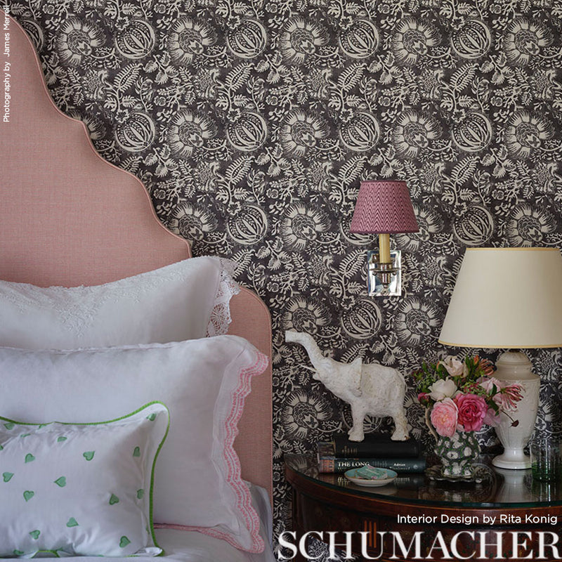 Schumacher Pomegranate Print Charcoal Fabric - Eade's Wallpaper