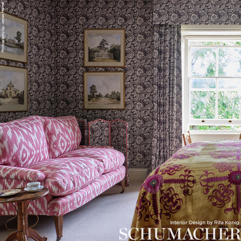 Schumacher Pomegranate Print Charcoal Fabric - Eade's Wallpaper