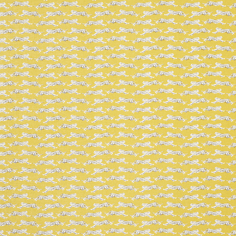Schumacher Leaping Leopards Yellow Fabric - Eade's Wallpaper