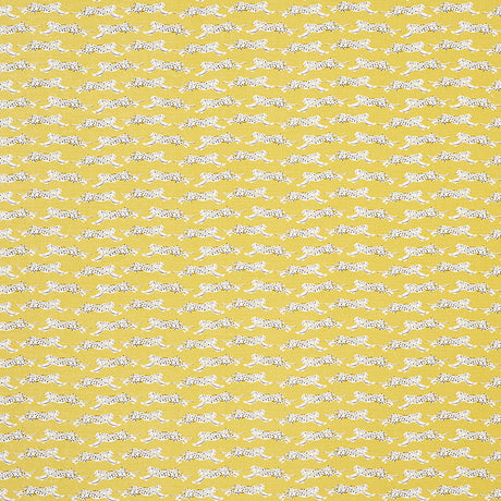 Schumacher Leaping Leopards Yellow Fabric - Eade's Wallpaper