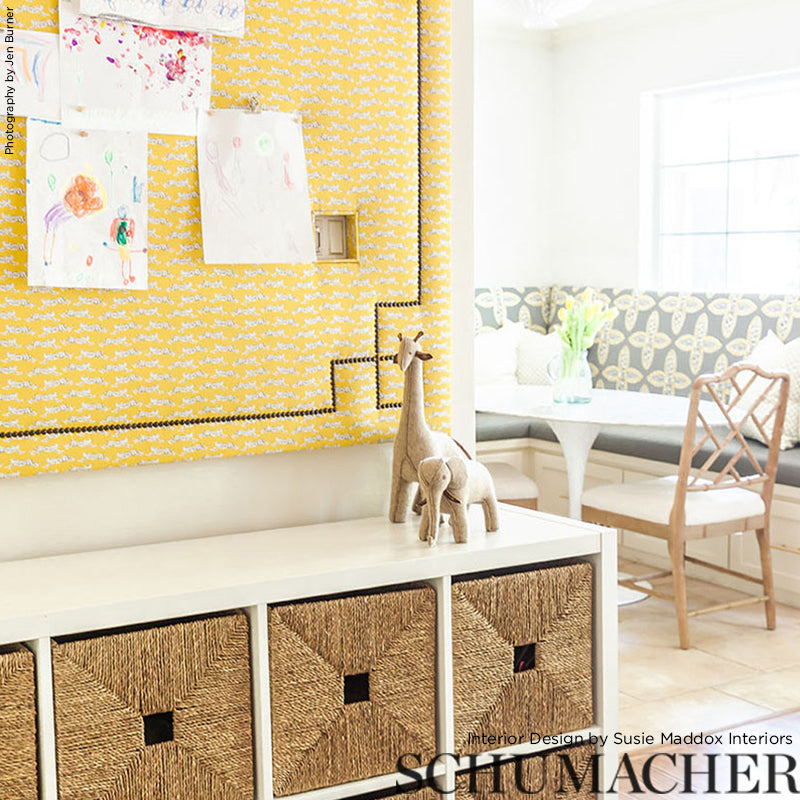 Schumacher Leaping Leopards Yellow Fabric - Eade's Wallpaper