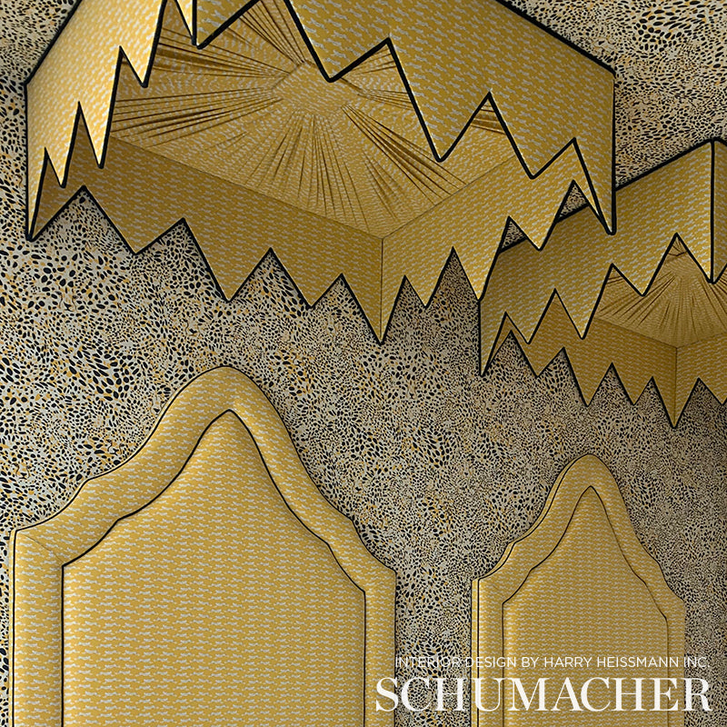 Schumacher Leaping Leopards Yellow Fabric - Eade's Wallpaper