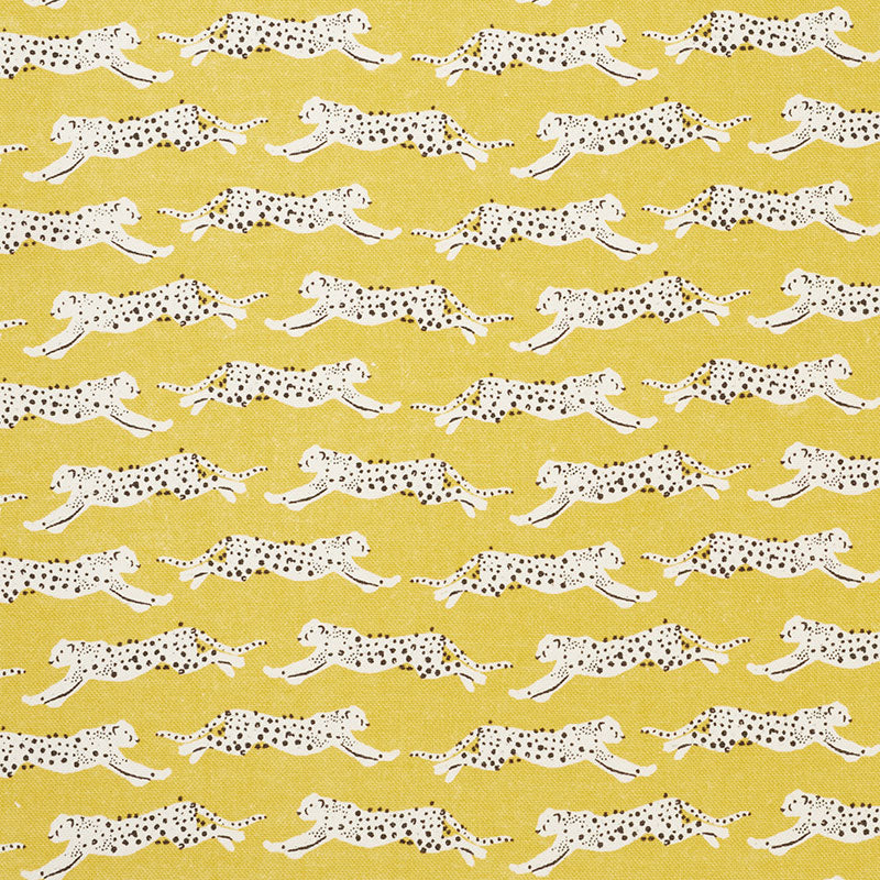 Schumacher Leaping Leopards Yellow Fabric - Eade's Wallpaper