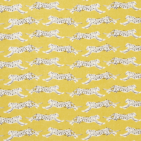 Schumacher Leaping Leopards Yellow Fabric - Eade's Wallpaper