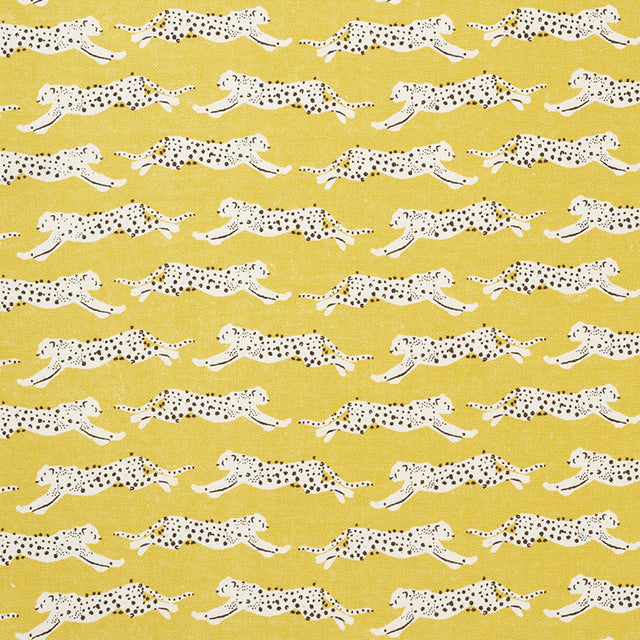 Schumacher Leaping Leopards Yellow Fabric - Eade's Wallpaper