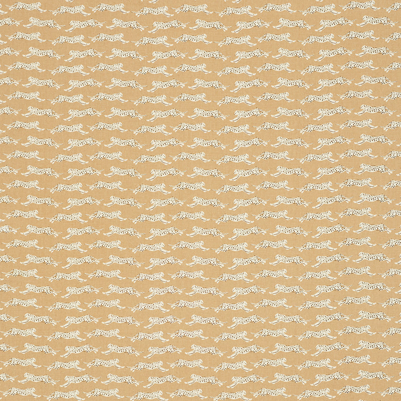 Schumacher Leaping Leopards Sand Fabric - Eade's Wallpaper