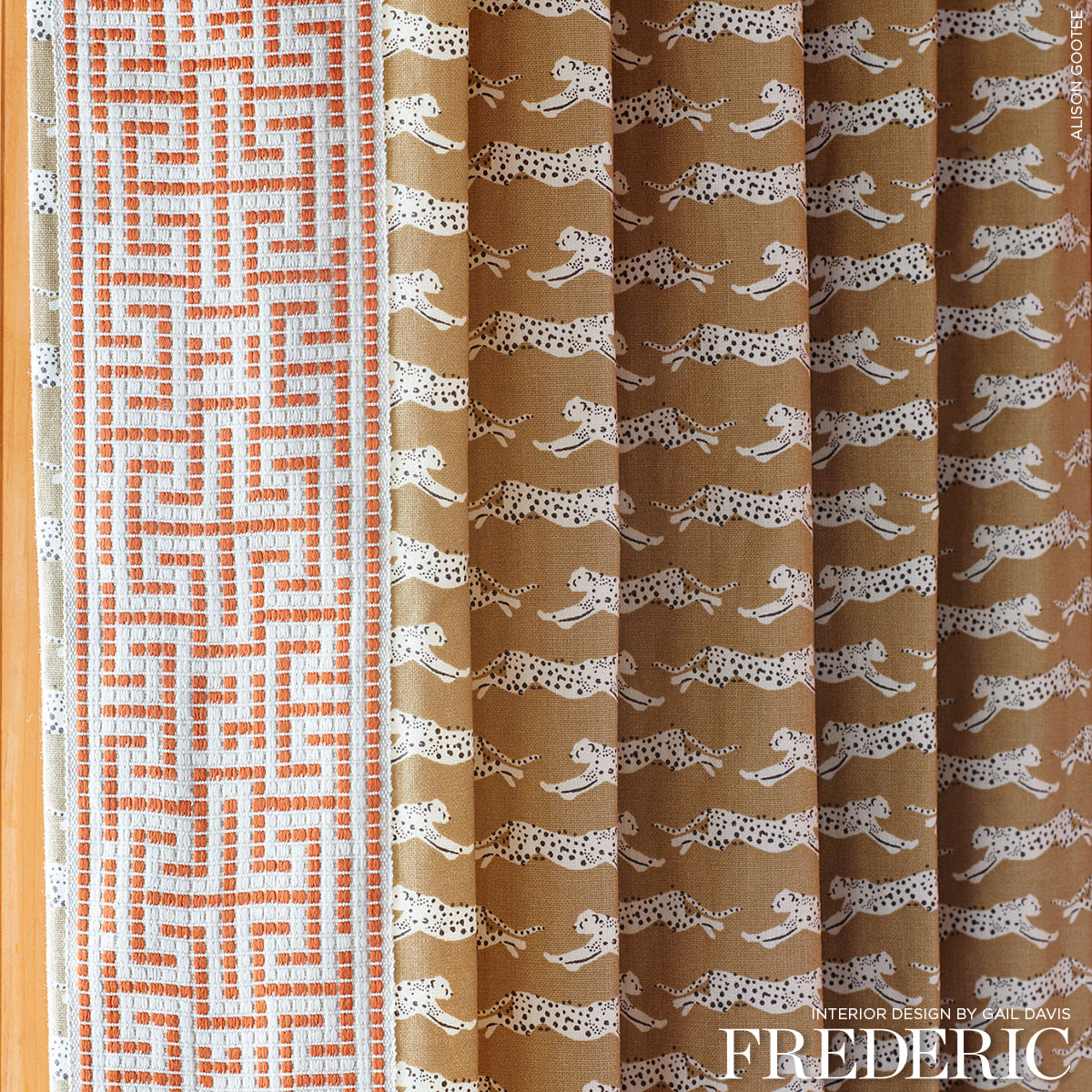 Schumacher Leaping Leopards Sand Fabric - Eade's Wallpaper