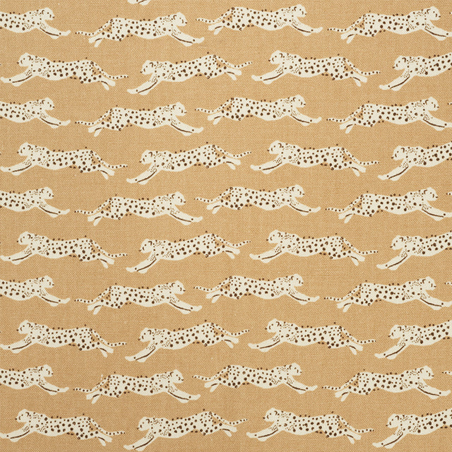 Schumacher Leaping Leopards Sand Fabric - Eade's Wallpaper