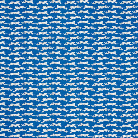 Schumacher Leaping Leopards Blue Fabric - Eade's Wallpaper