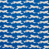 Schumacher Leaping Leopards Blue Fabric - Eade's Wallpaper