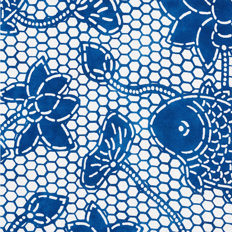 Schumacher Lotus Batik Indigo Fabric - Eade's Wallpaper