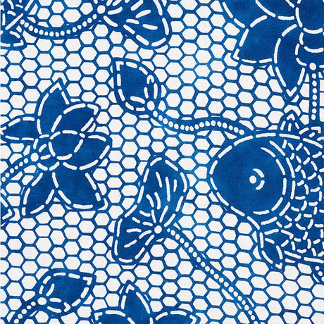 Schumacher Lotus Batik Indigo Fabric - Eade's Wallpaper