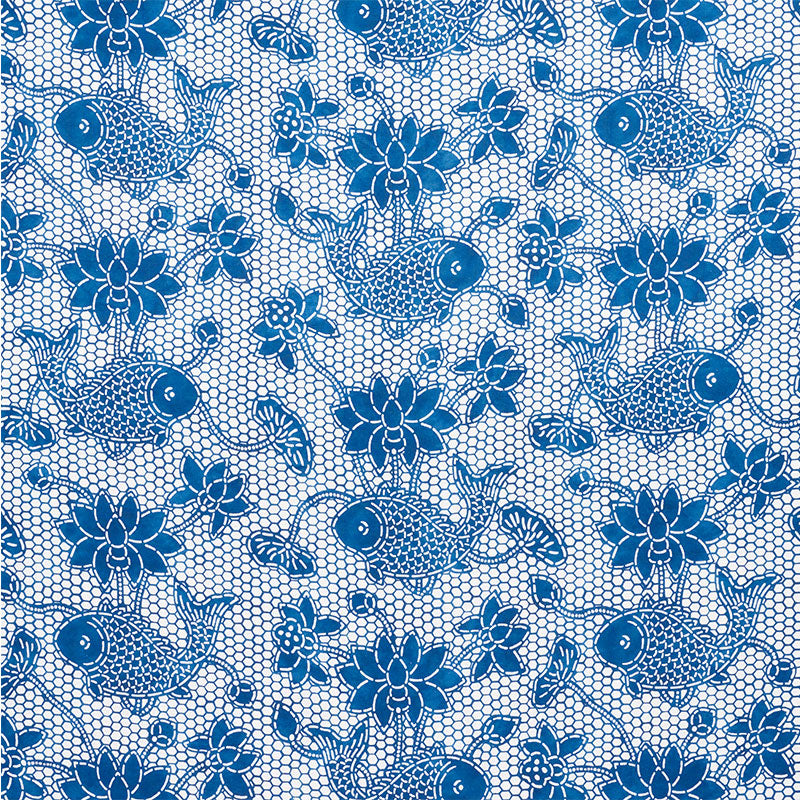 Schumacher Lotus Batik Indigo Fabric - Eade's Wallpaper