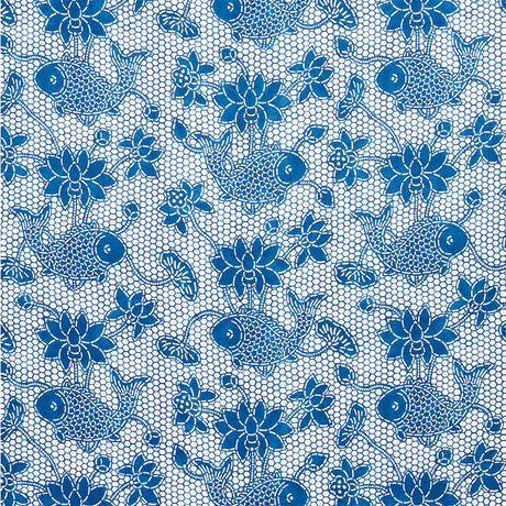 Schumacher Lotus Batik Indigo Fabric - Eade's Wallpaper