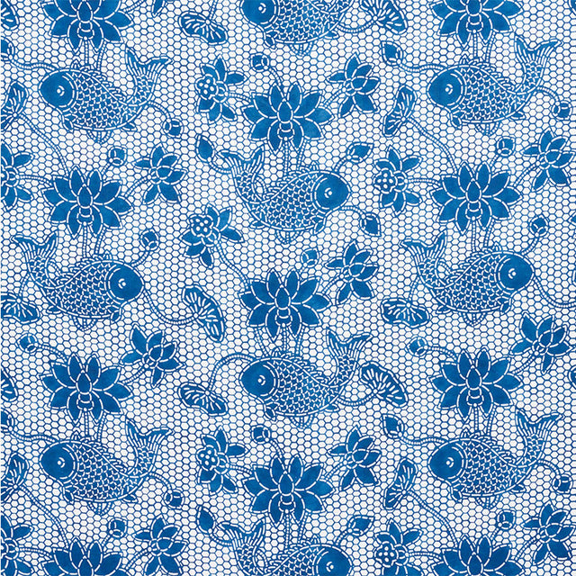 Schumacher Lotus Batik Indigo Fabric - Eade's Wallpaper