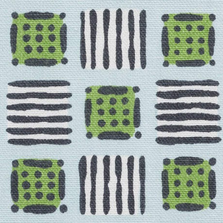 Schumacher Mottley Grid Sky & Putting Green Fabric - Eade's Wallpaper