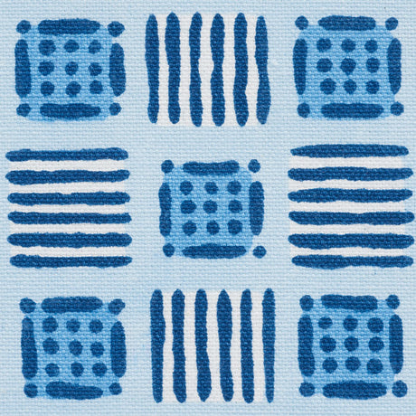 Schumacher Mottley Grid Cottage Blue Fabric - Eade's Wallpaper