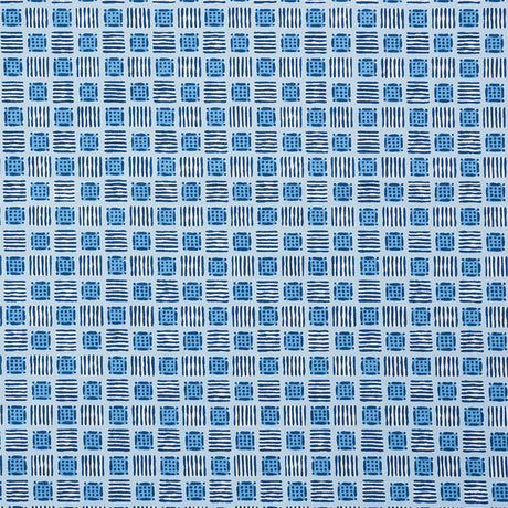 Schumacher Mottley Grid Cottage Blue Fabric - Eade's Wallpaper