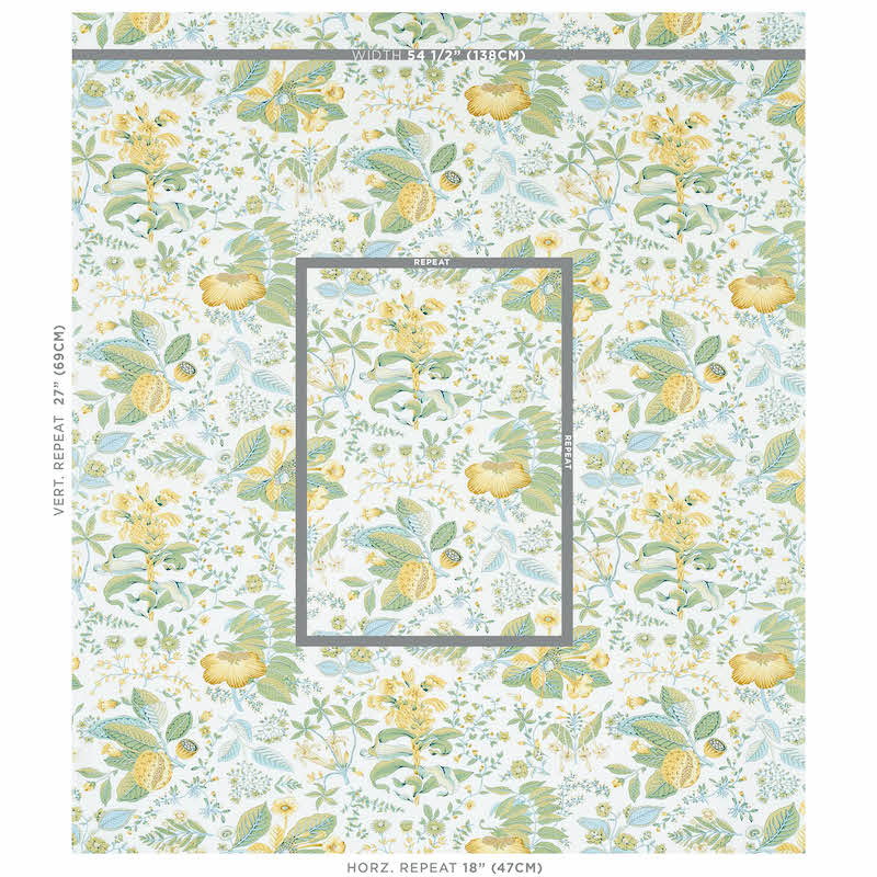 Schumacher Pomegranate Botanical Citron Fabric - Eade's Wallpaper