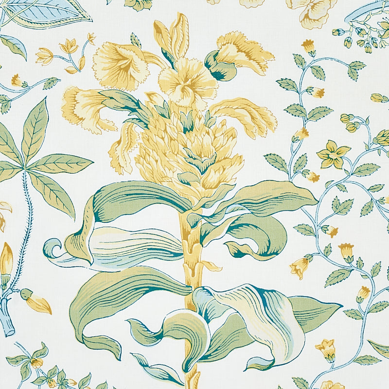 Schumacher Pomegranate Botanical Citron Fabric - Eade's Wallpaper