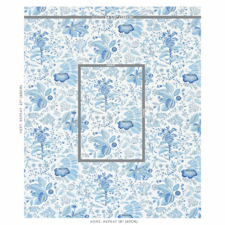 Schumacher Pomegranate Botanical Blue Fabric - Eade's Wallpaper