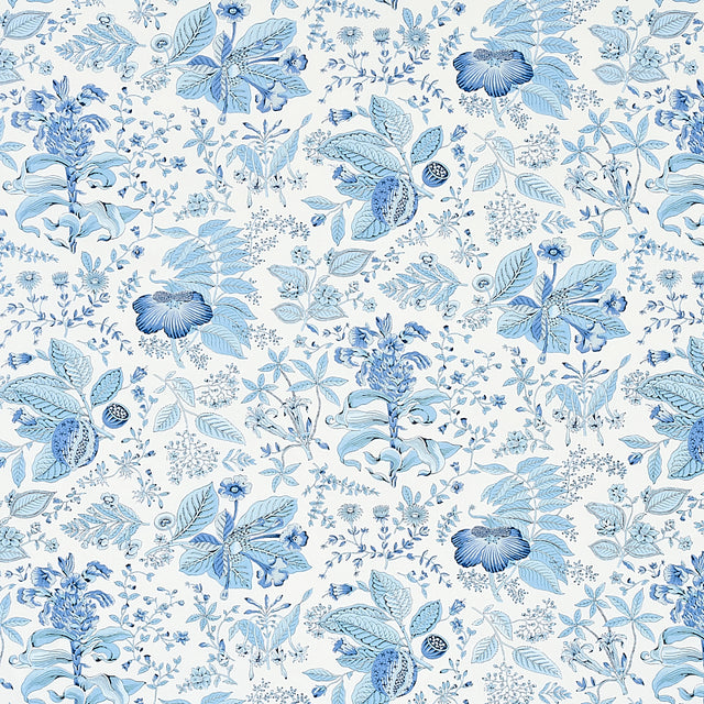 Schumacher Pomegranate Botanical Blue Fabric - Eade's Wallpaper