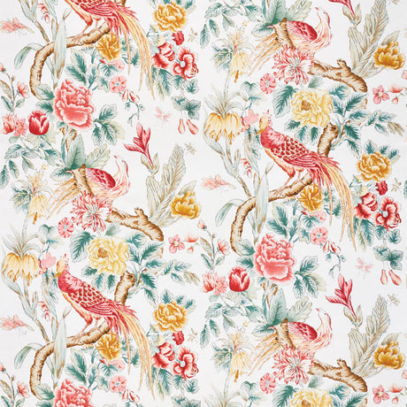 Schumacher Majestic Garden Rose & Celadon Fabric - Eade's Wallpaper