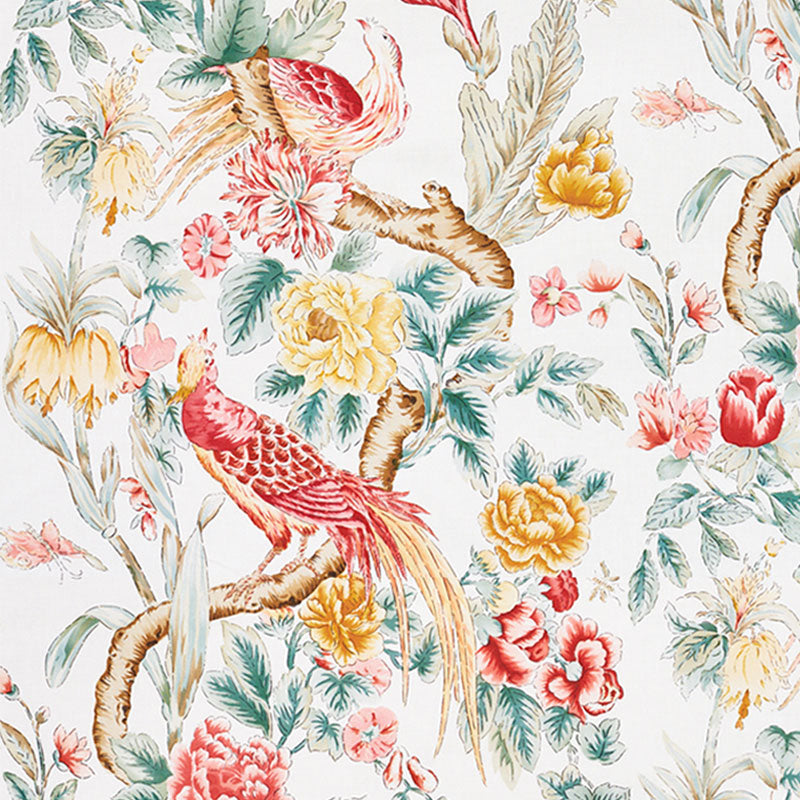 Schumacher Majestic Garden Rose & Celadon Fabric - Eade's Wallpaper