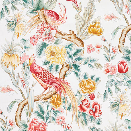 Schumacher Majestic Garden Rose & Celadon Fabric - Eade's Wallpaper