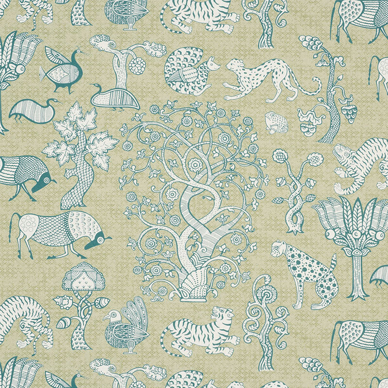 Schumacher Animalia Peacock & Leaf Fabric