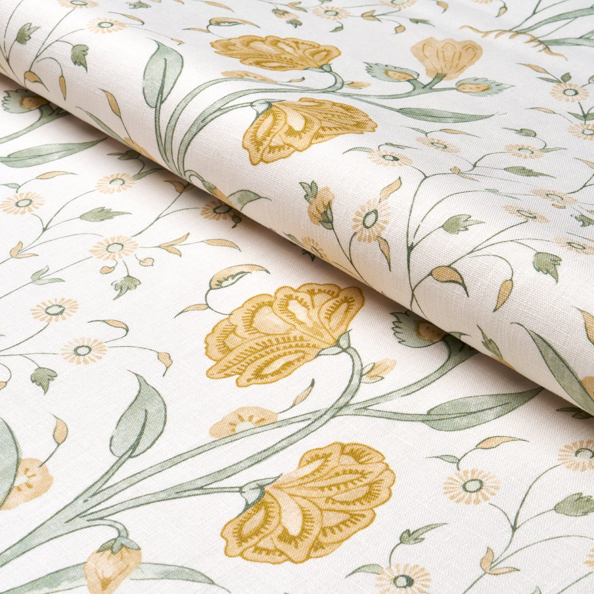 Schumacher Khilana Floral Marigold Fabric - Eade's Wallpaper