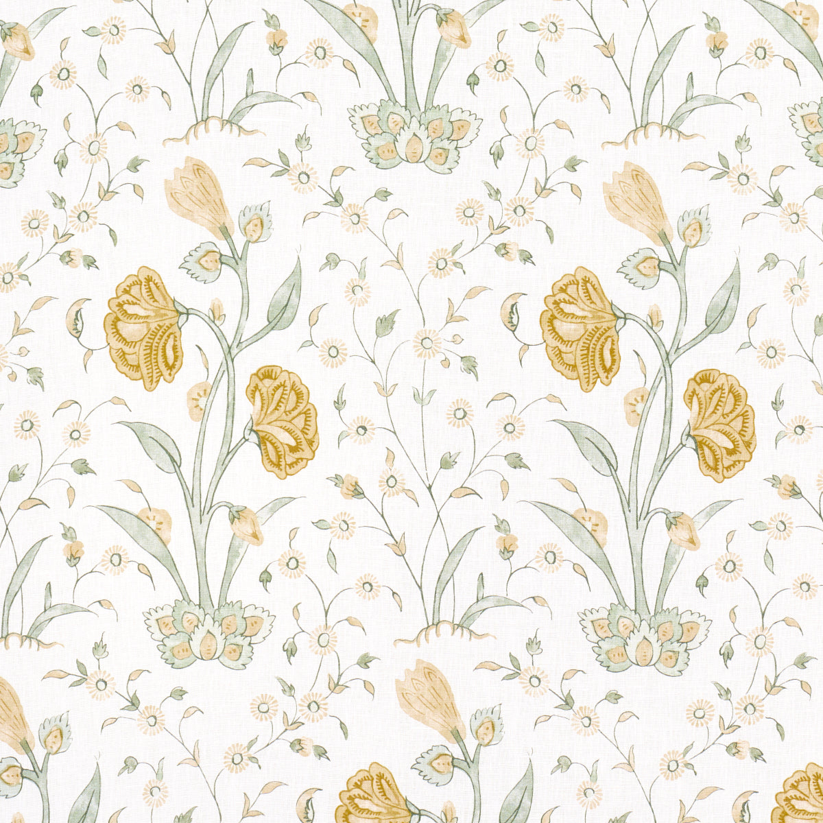 Schumacher Khilana Floral Marigold Fabric - Eade's Wallpaper