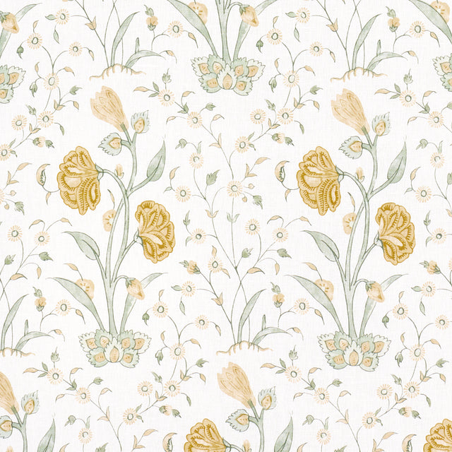 Schumacher Khilana Floral Marigold Fabric - Eade's Wallpaper